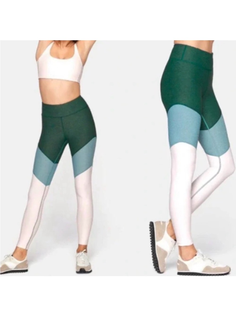 Outdoor Voices Leggings Springs Mid Rise Green Color Block